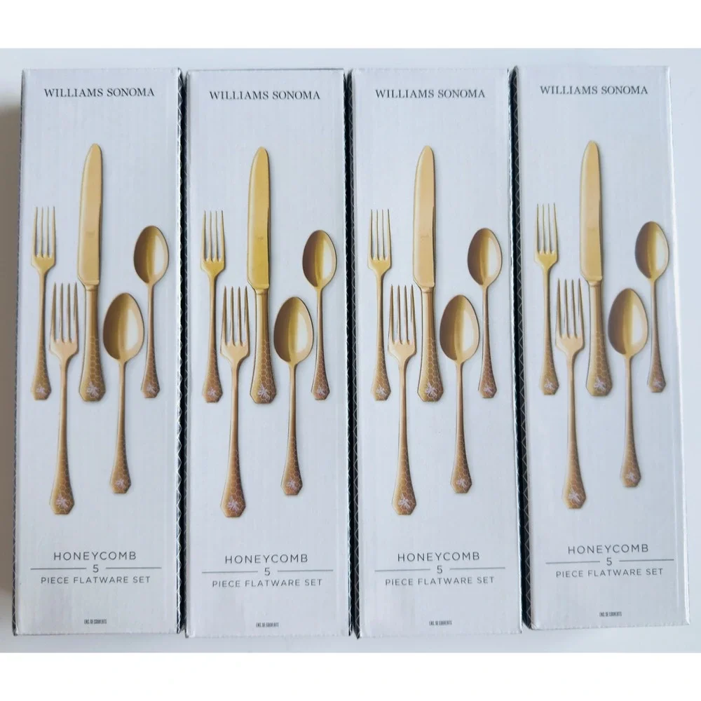 Williams Sonoma Honeycomb 20 pc Italian Stainless Flatware Set, NIB, Retail $599